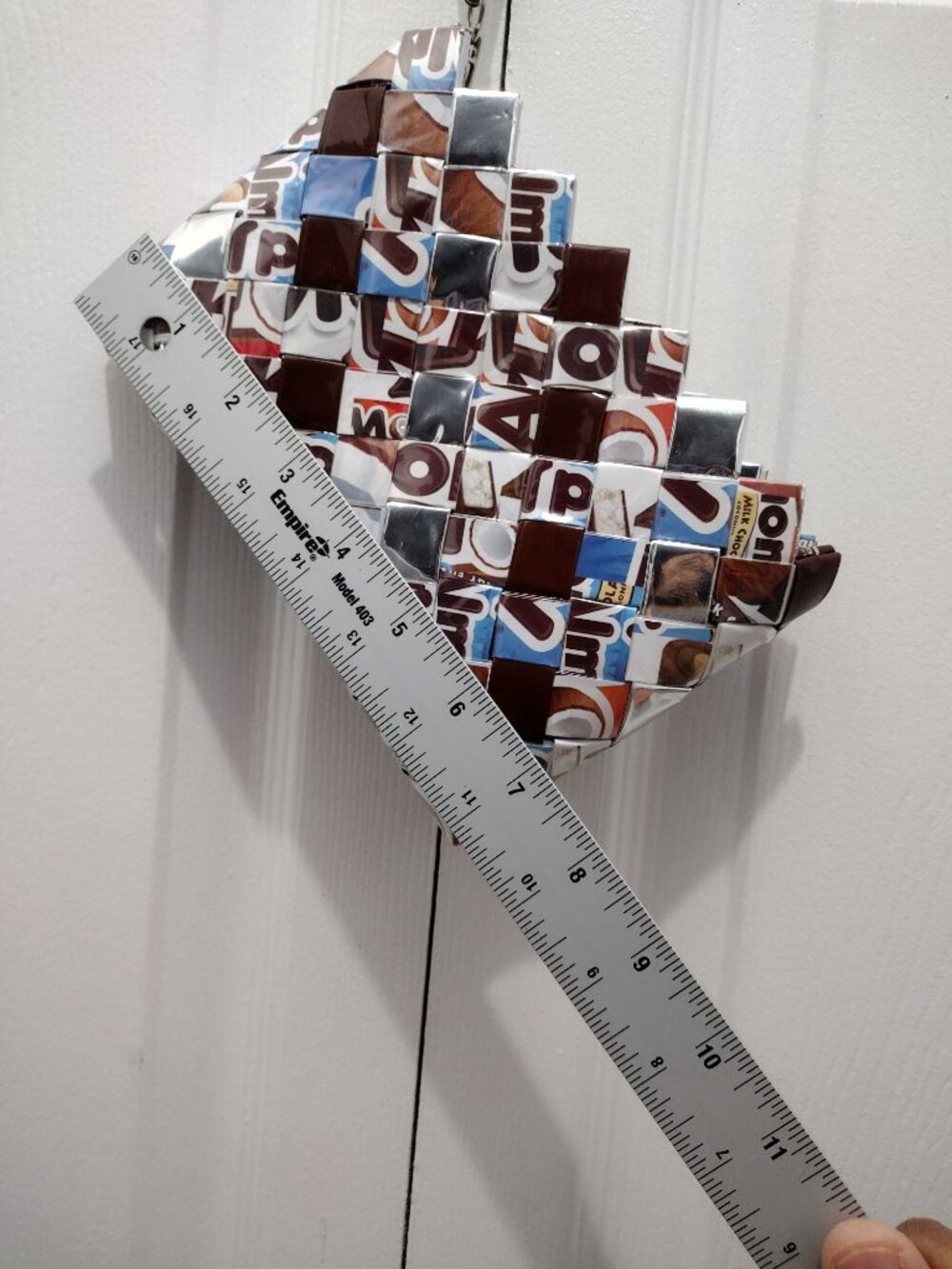 Nahui Ollin Recycled Candy Wrapper Wristlet Bag Eco Upcycled Chocolate Clutch - Picture 5 of 7